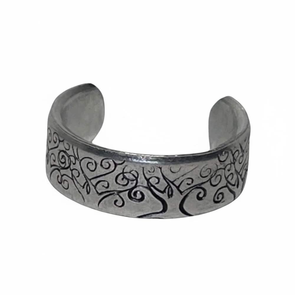 Handmade 7/8 stamped Tree of Life‎ adjustable silver hypoallergenic cuff ring